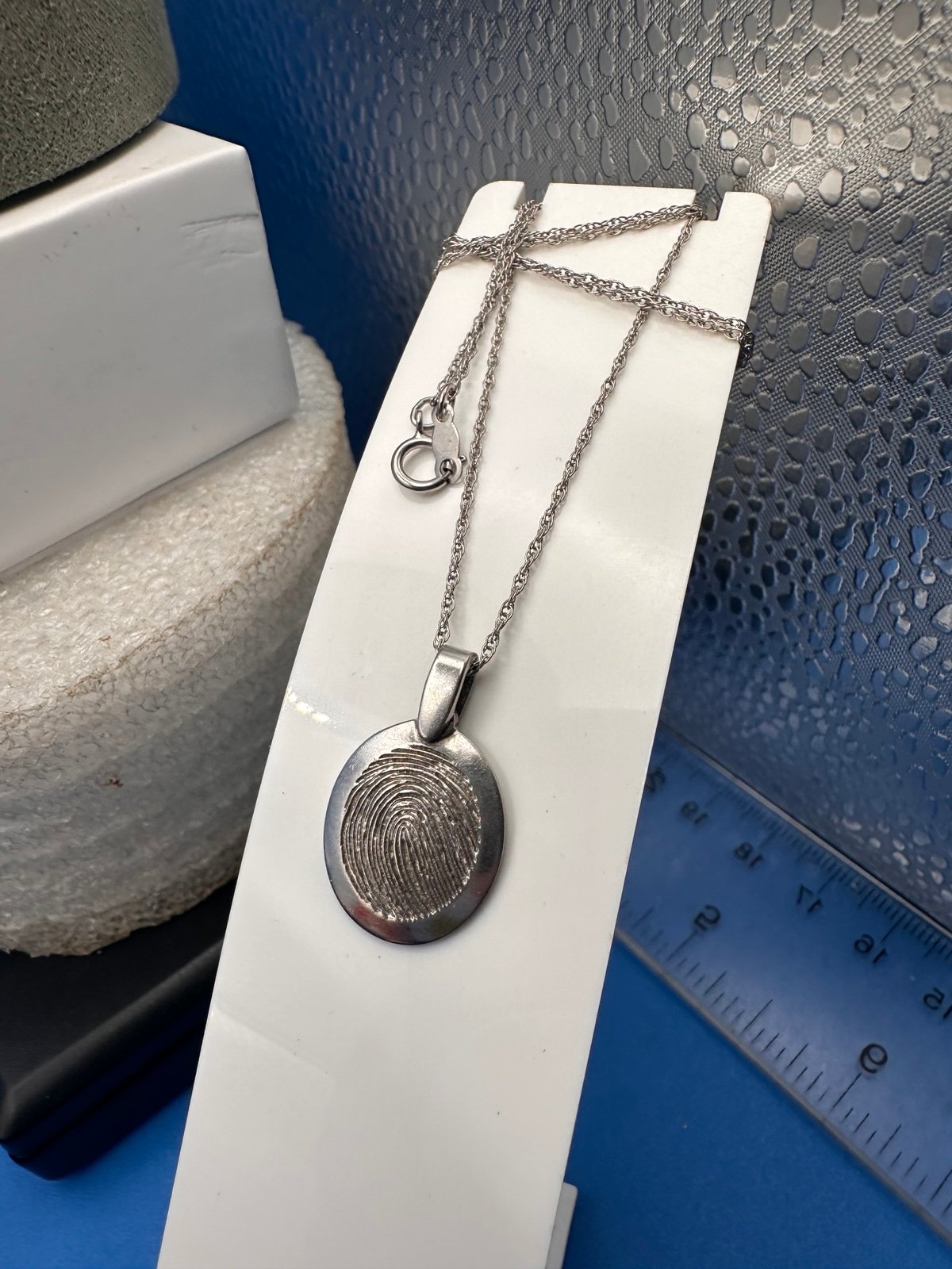 Vintage Sterling Fingerprint medallion style Pendant with thin snake chain