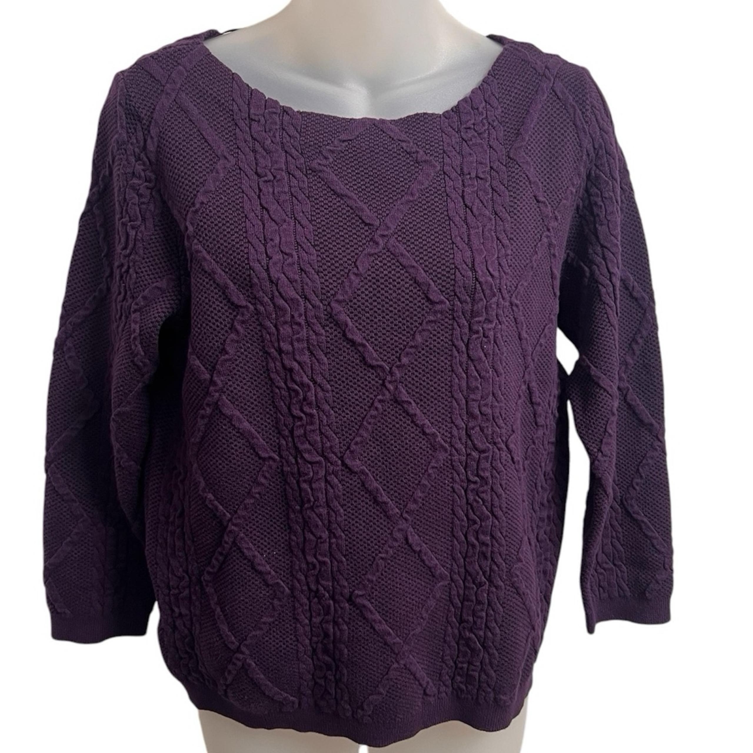 Worthington Odyssey Purple cable knit crew neck long sleeve pullover sweater Med