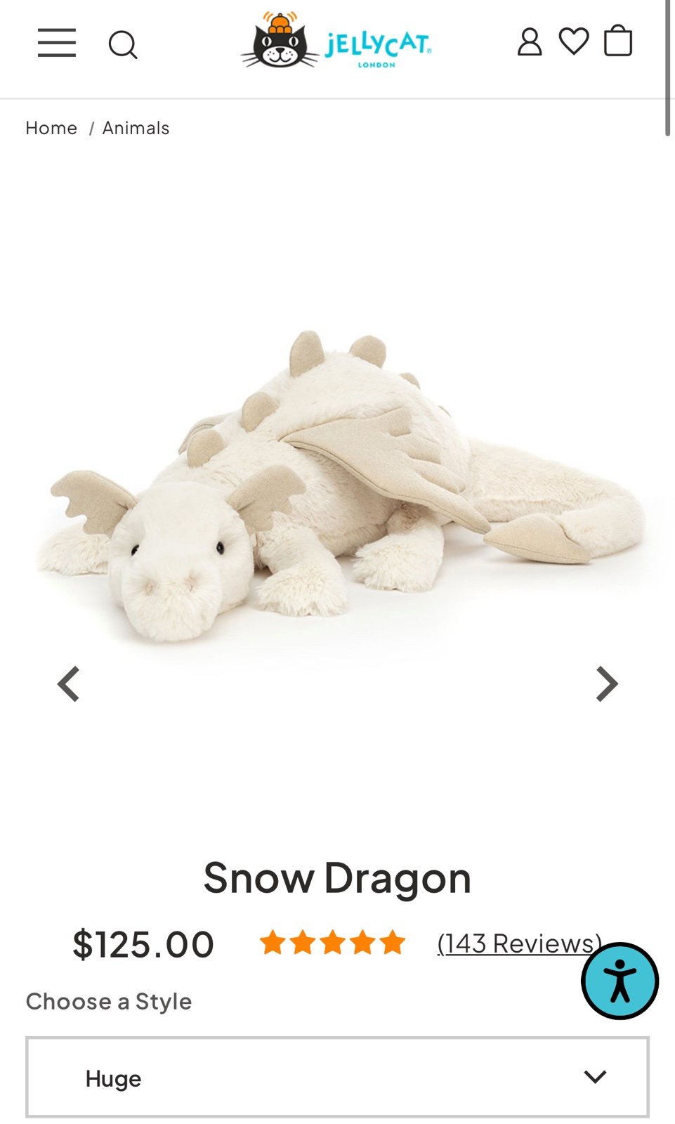 Jellycat Snow Dragon Huge (Popular!)