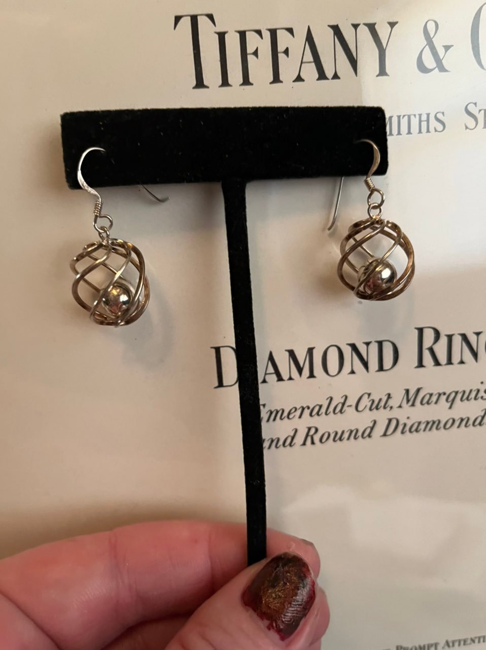 Vintage Soild Sterling spiral dome with ball inside earrings stamped