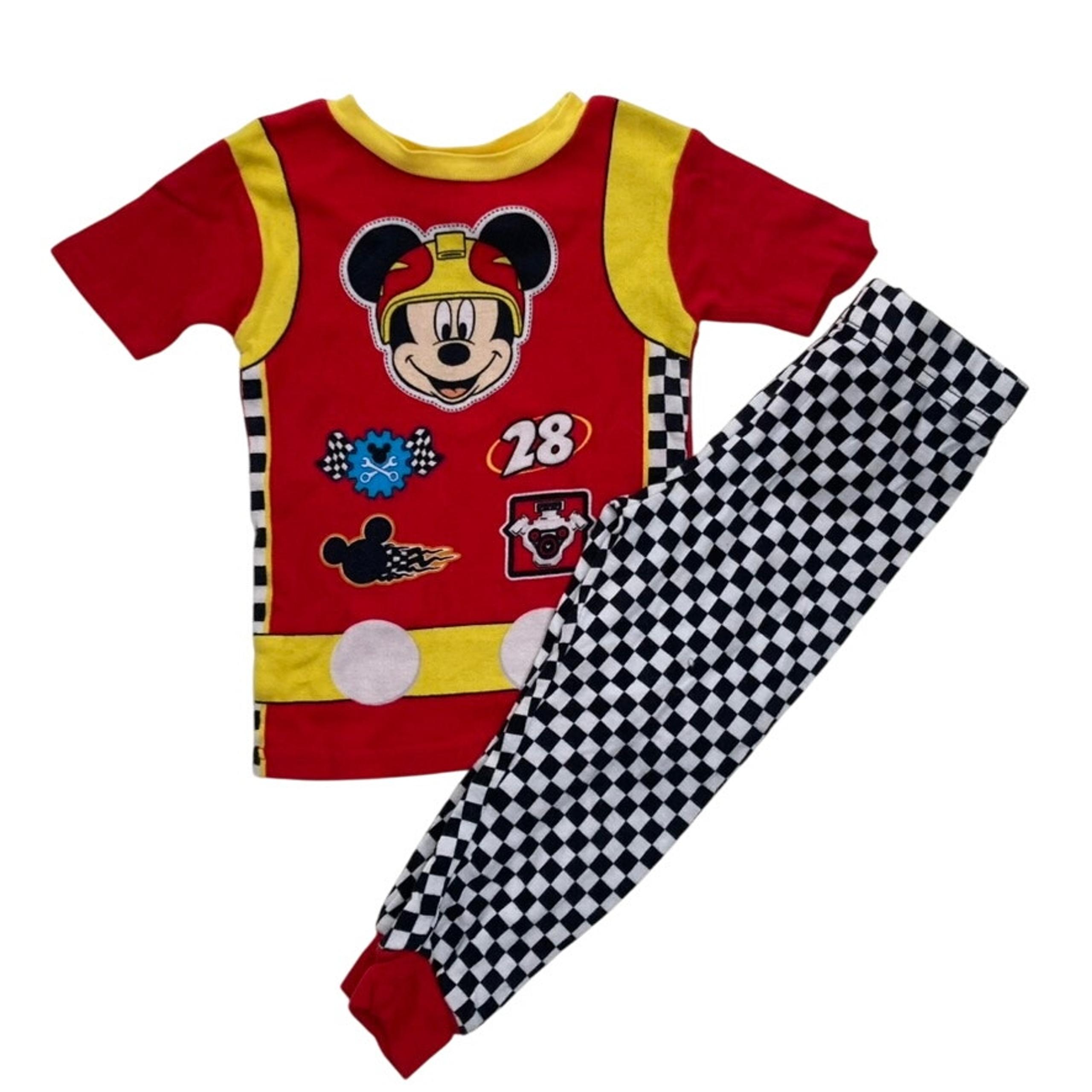 Disney Mickey Mouse Racing Pajama Set - Red Black White Yellow - 3T