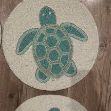 Set of 4 placemats tropical theme turtle seaweed 15” beaded Coastal Collection