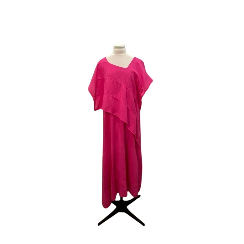 NWT DUNES Womens M Pink Cotton Gauze Asymmetrical Maxi Resort Dress Lagenlook