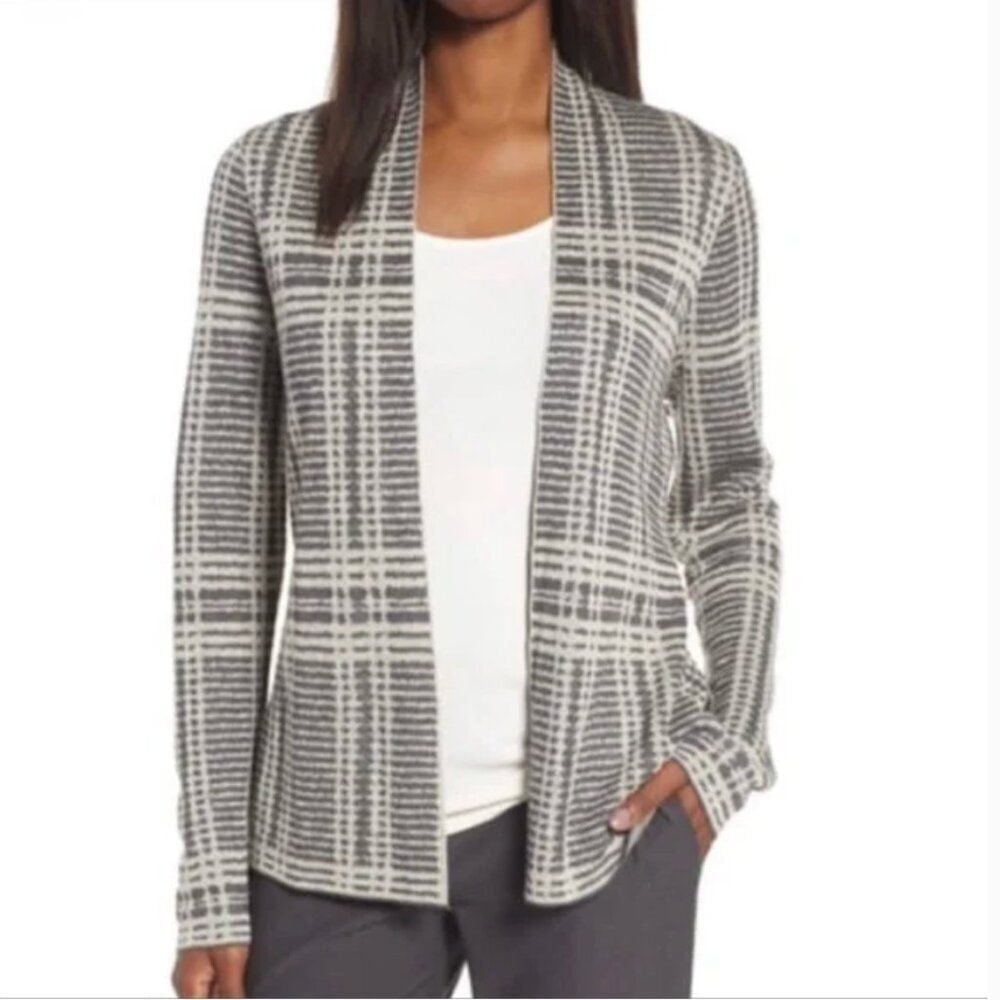 Eileen Fisher Tencel Wool Blend Cardigan Sweater Women's XS Gray Long Sleeve
