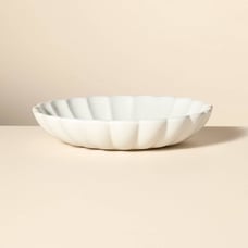 98 oz Scalloped Edge Stoneware Shallow Serving Bowl Cream - Hearth & Hand™