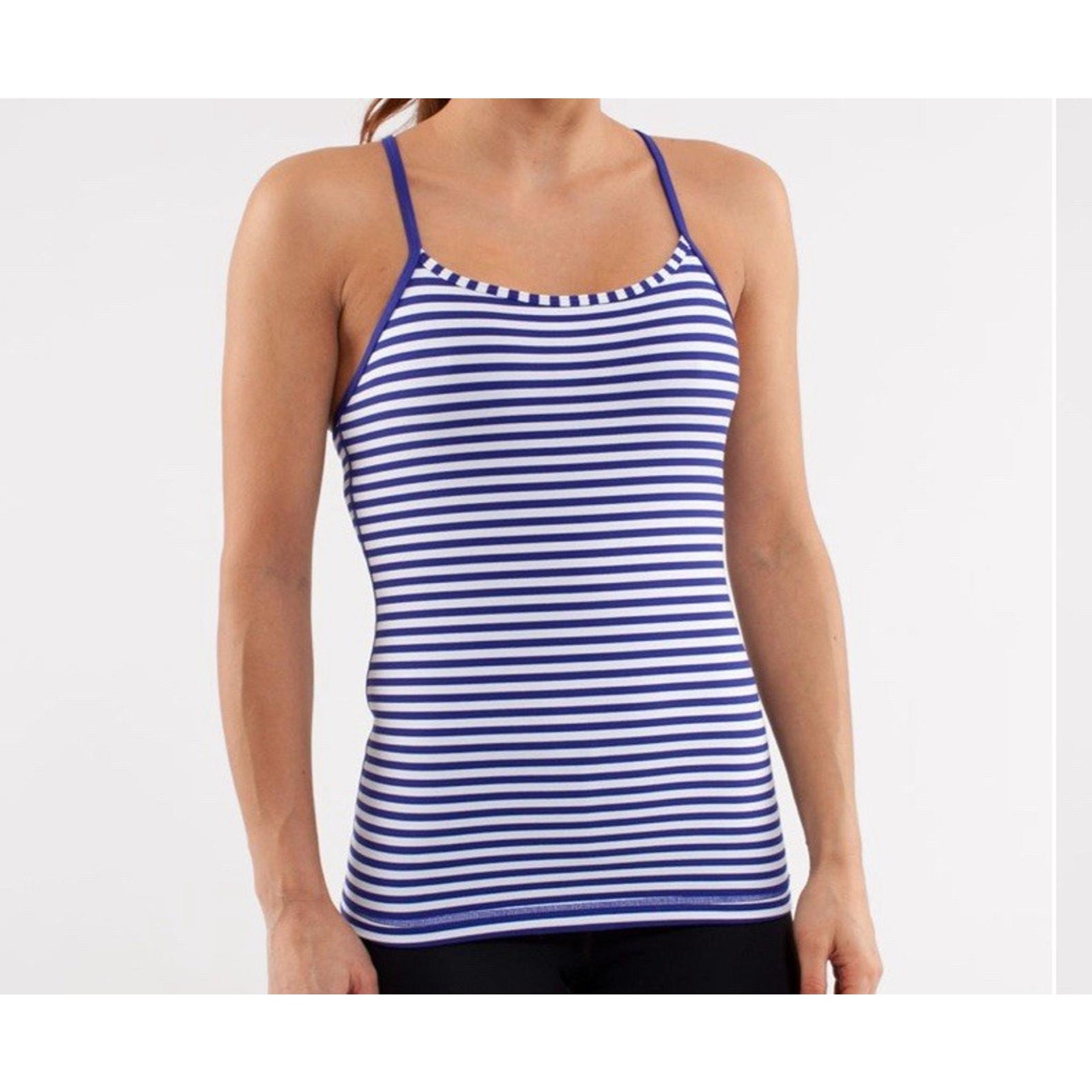 Lululemon Power Y Tank Women’s 4 Pigment Blue White Narrow Bold Stripe Athletic