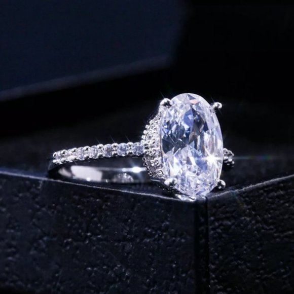 NEW Stamped 925/18K Oval Diamond Ring