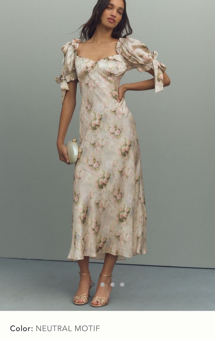 selkie poet puff sleeve sweetheart silk charmeuse slip midi dress.