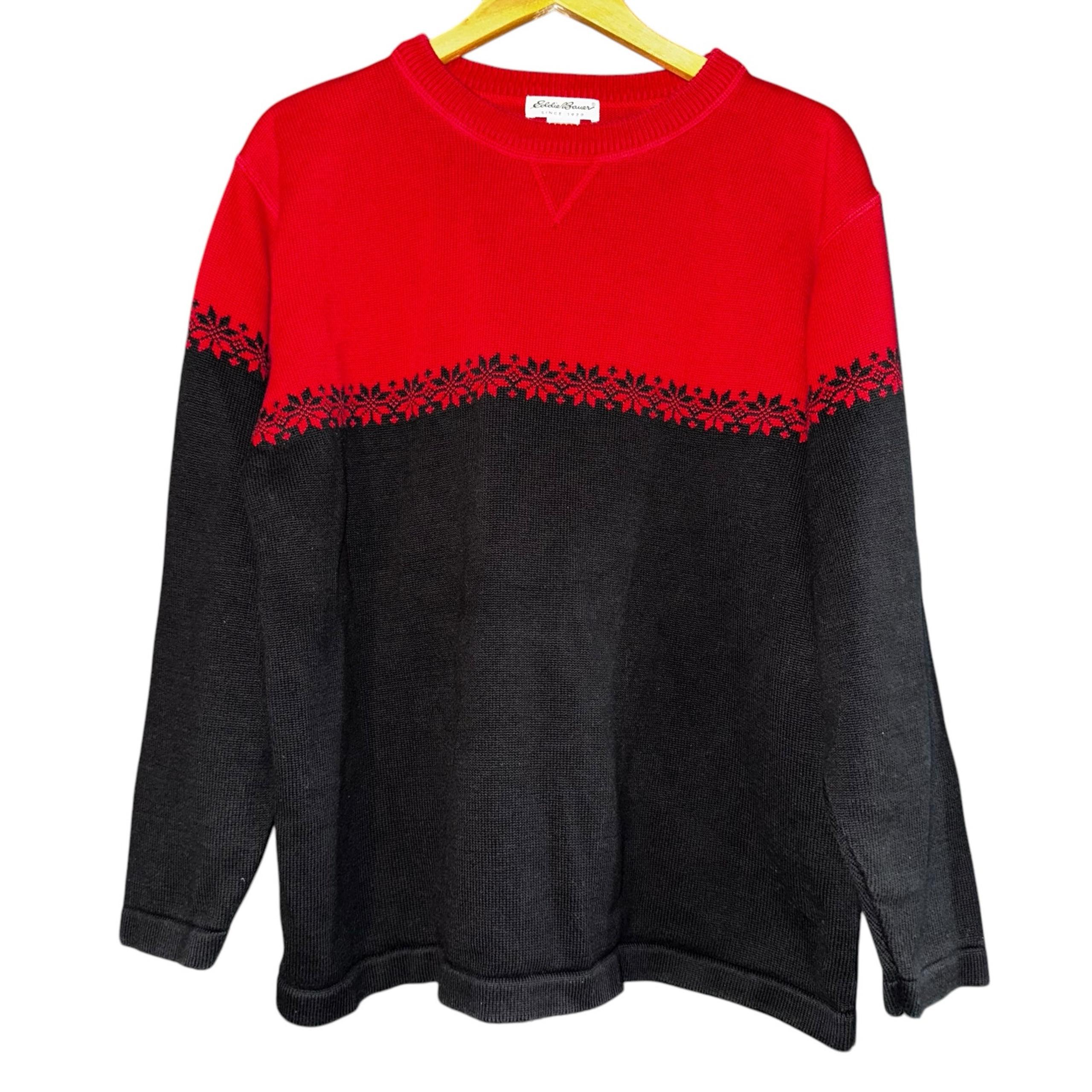 Eddie Bauer Nordic Snowflake Sweater Womens Size XL Color Block Warm Knit Cozy