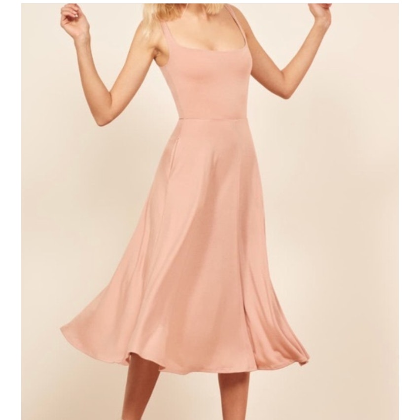 Reformation Blush Pink Fit & Flare Midi Scoop Neck Tank Dress XS