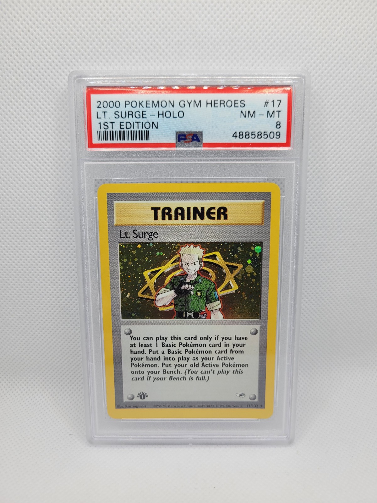 PSA 8 Lt. Surge 17/132 1st Edition Gym Heroes Holo Pokemon