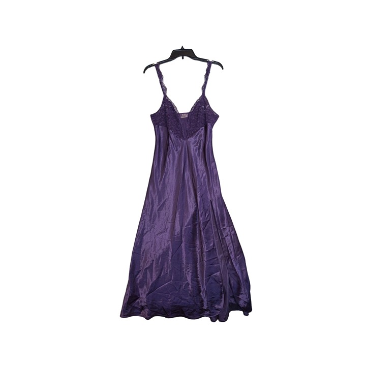 Vintage 80s Victorias Secret Gold Label Full Length Satin Slip Nightgown S Purpl