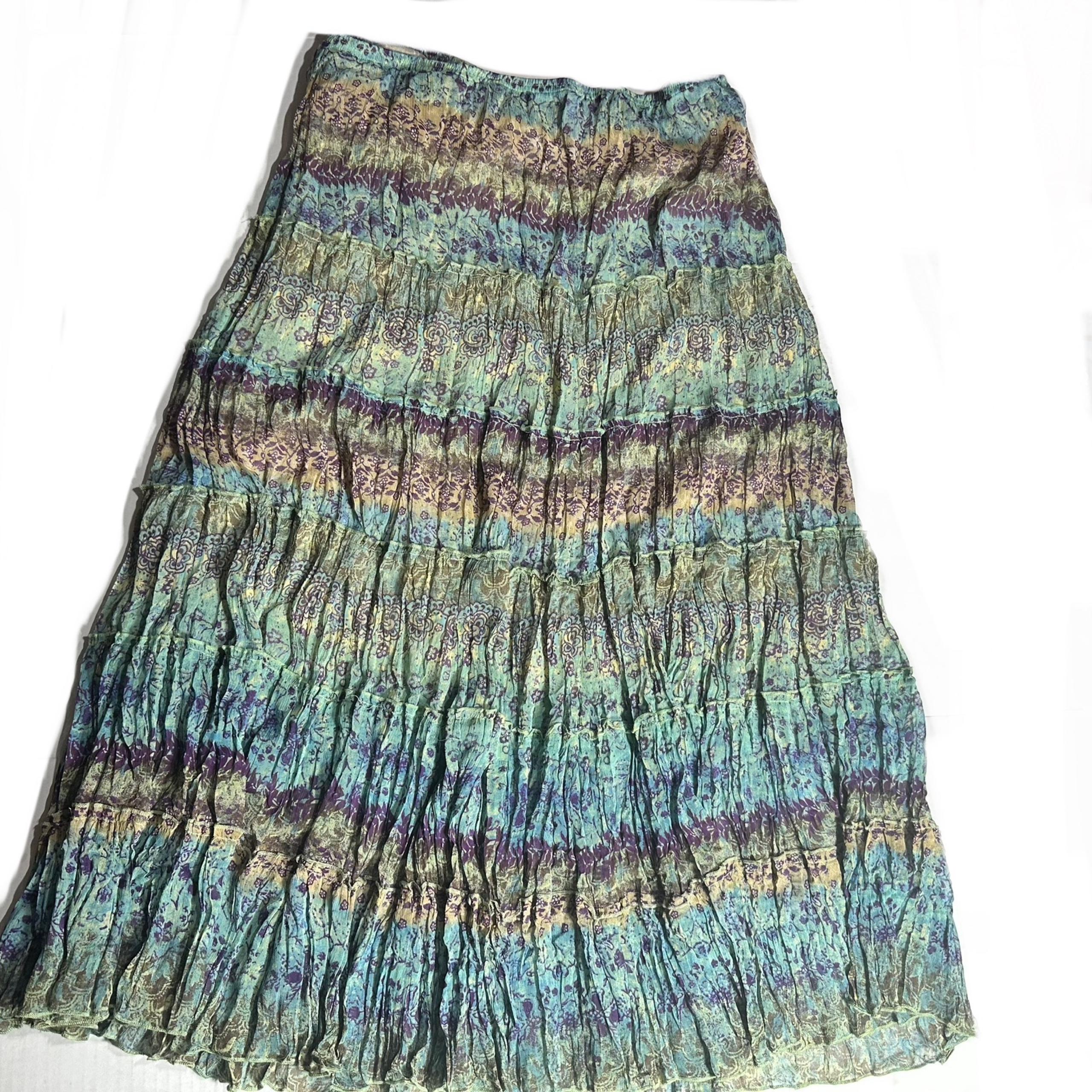 Christopher Banks Tiered Chiffon Fairycore Hippie Skirt Sz M L Blue Green Purple