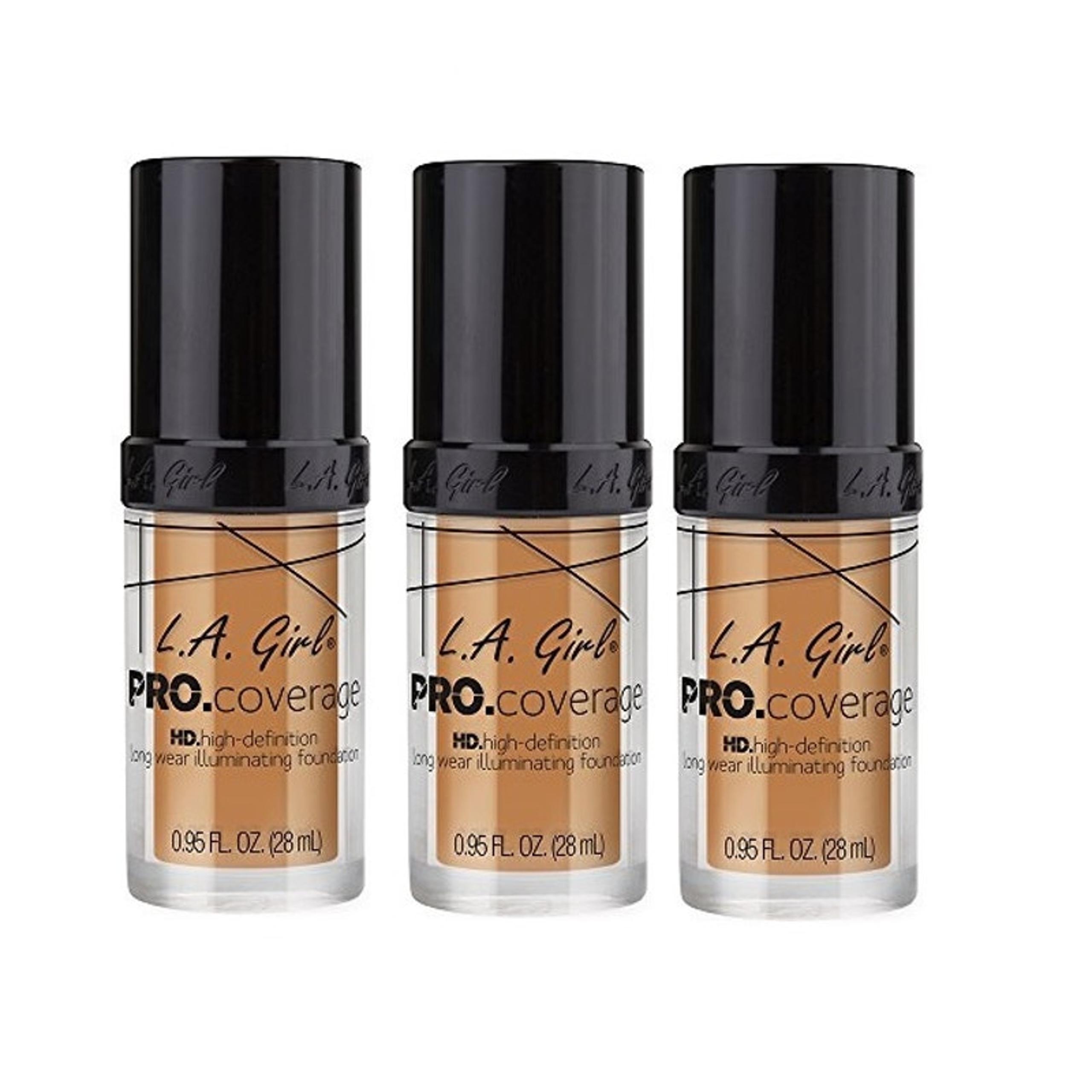 3 Pack L.A. Girl Pro Coverage Liquid Foundation Nude Beige & Fair 0.95 Oz each