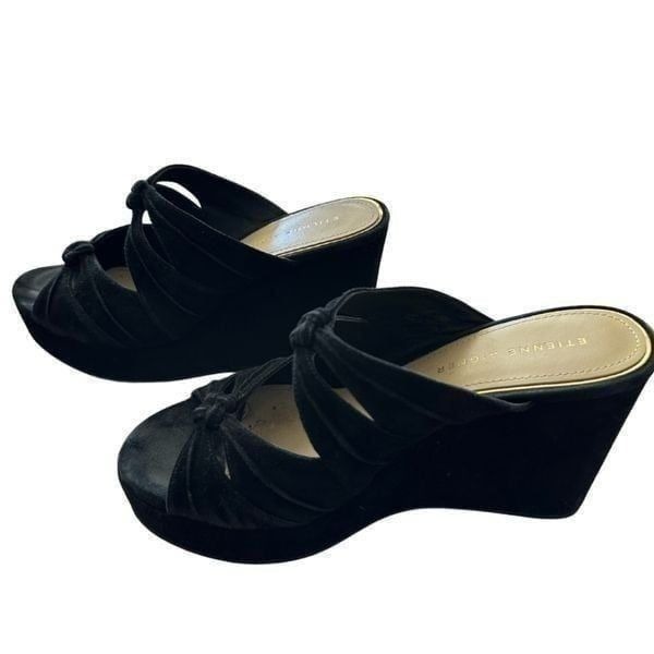 Etienne Aigner Womens Black Suede Desire Platform Wedge Heels Sandal Size 7.5
