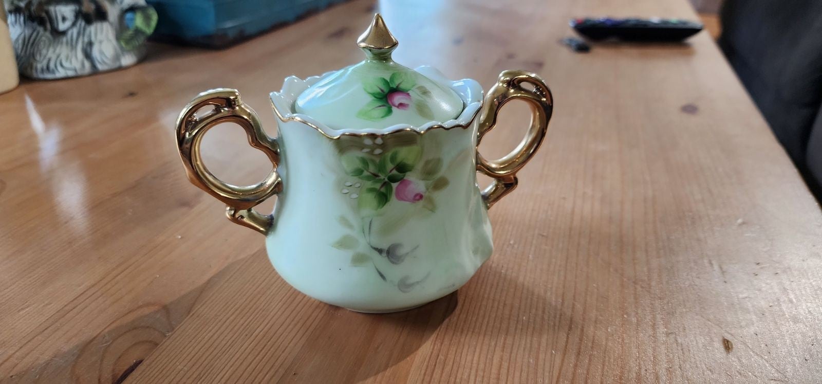 3 piece full tea set with sugar container, tea pitcher, and creamer lefton VTG