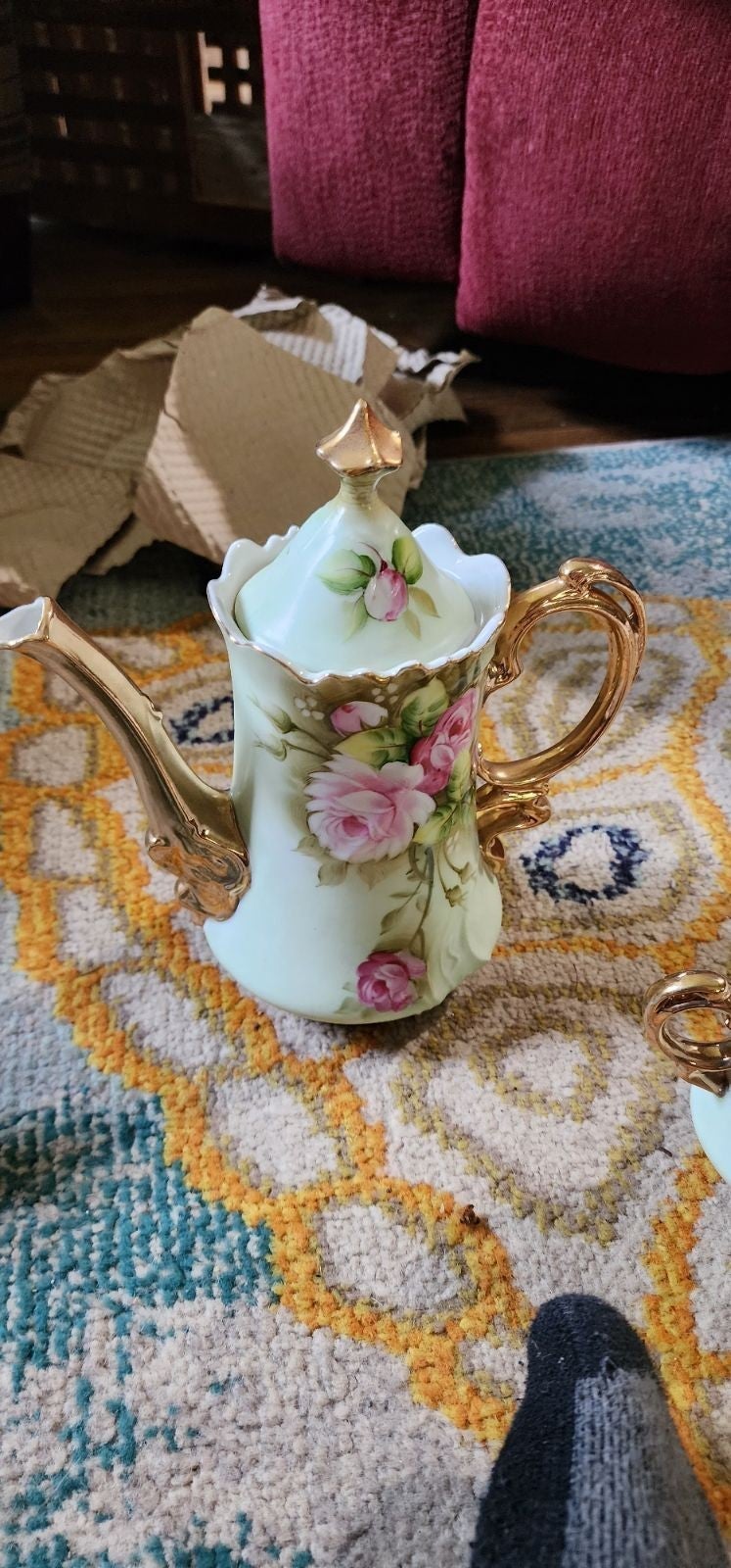 3 piece full tea set with sugar container, tea pitcher, and creamer lefton VTG