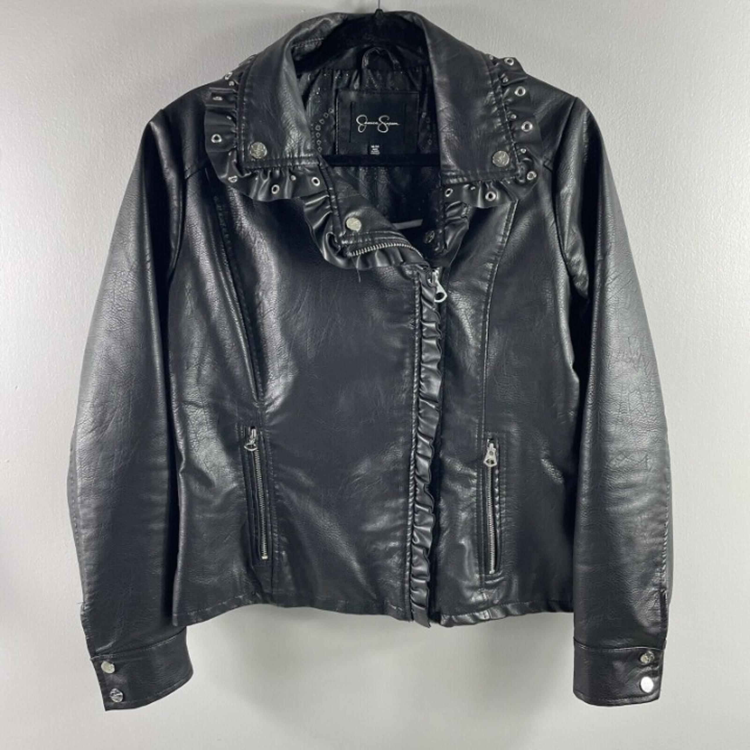 Jessica Simpson Women's Black Asymmetrical Ruffle Jacket Coat Size Medium
