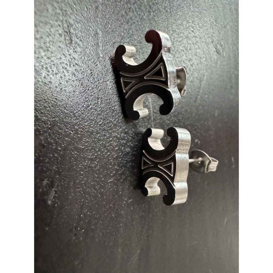 Celine Triomphe Icon Silver Metal Plated Stud Earrings