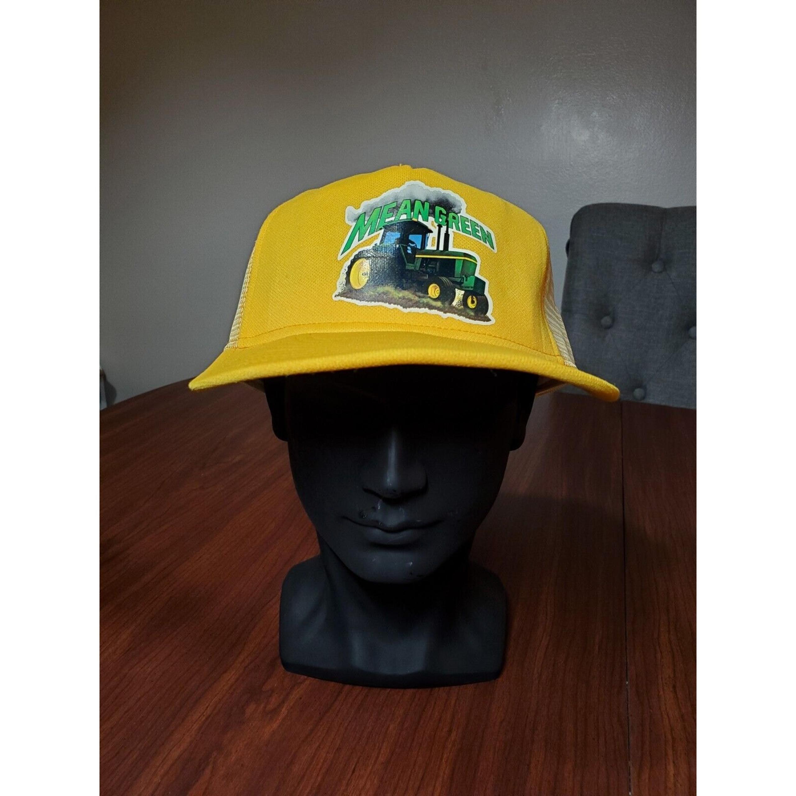 Vintage John Deere "Mean Green" Trucker Hat Yellow Snapback Cap Pacesetter vtg