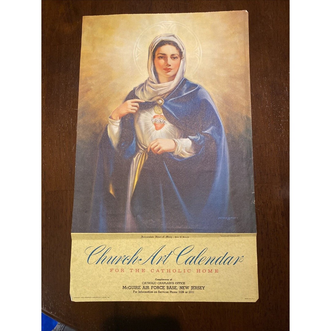 1959 Church Art Calendar Immaculate Heart Of Mary For The Catholic Home