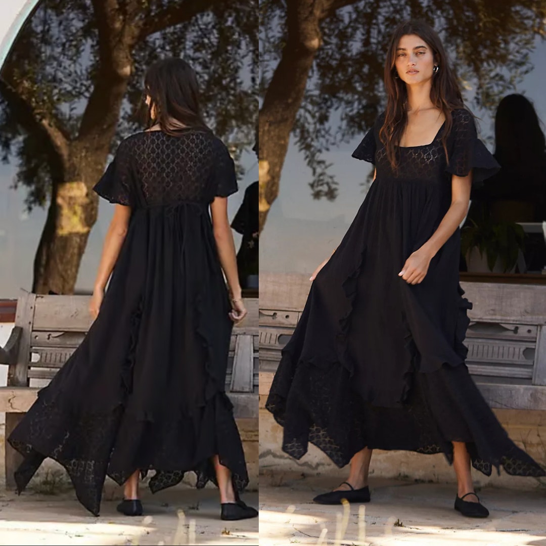 NEW Free People Bring The Romance Midi Black Goth Oversized XS Fairy Grunge