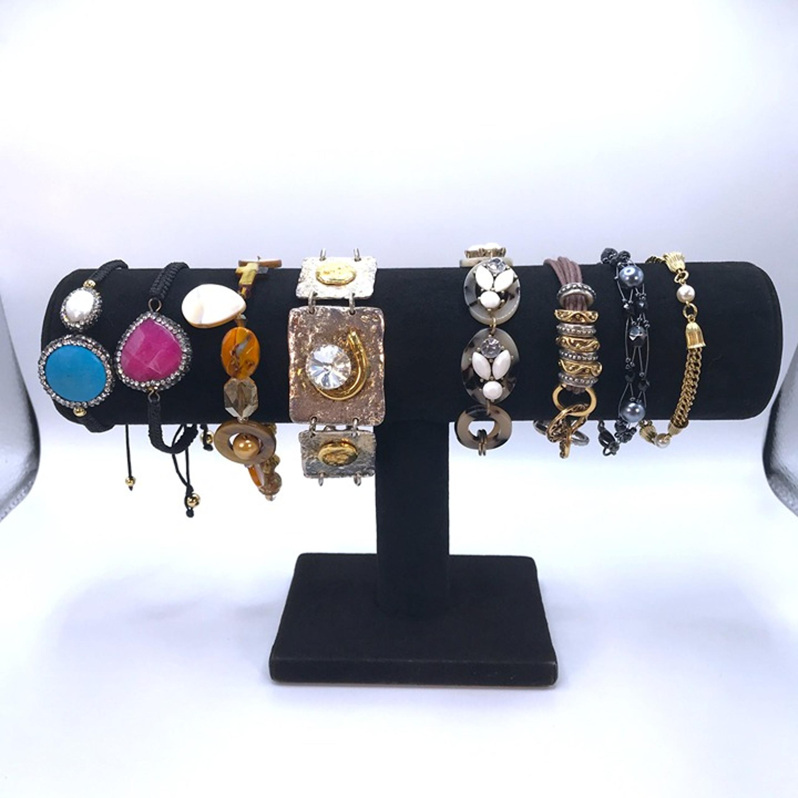 8 Unique Bracelet Lot Link Slider Stone Pearl Metal Glass Statement Rhinestone