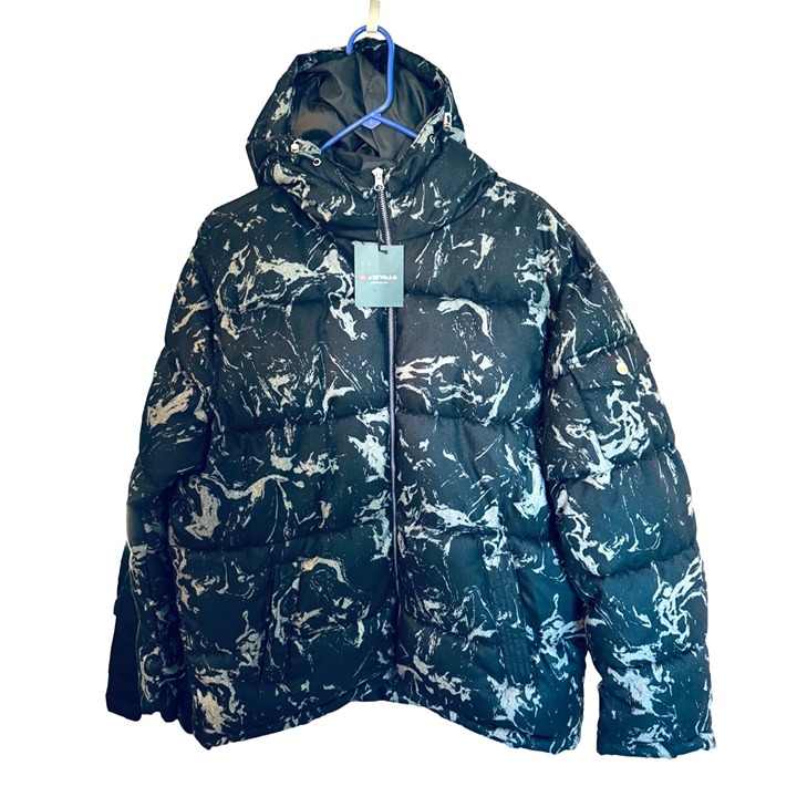 NWT Airwalk Black White Marbled Puffer Jacket Ski Coat Hooded Zip Big Tall 2L