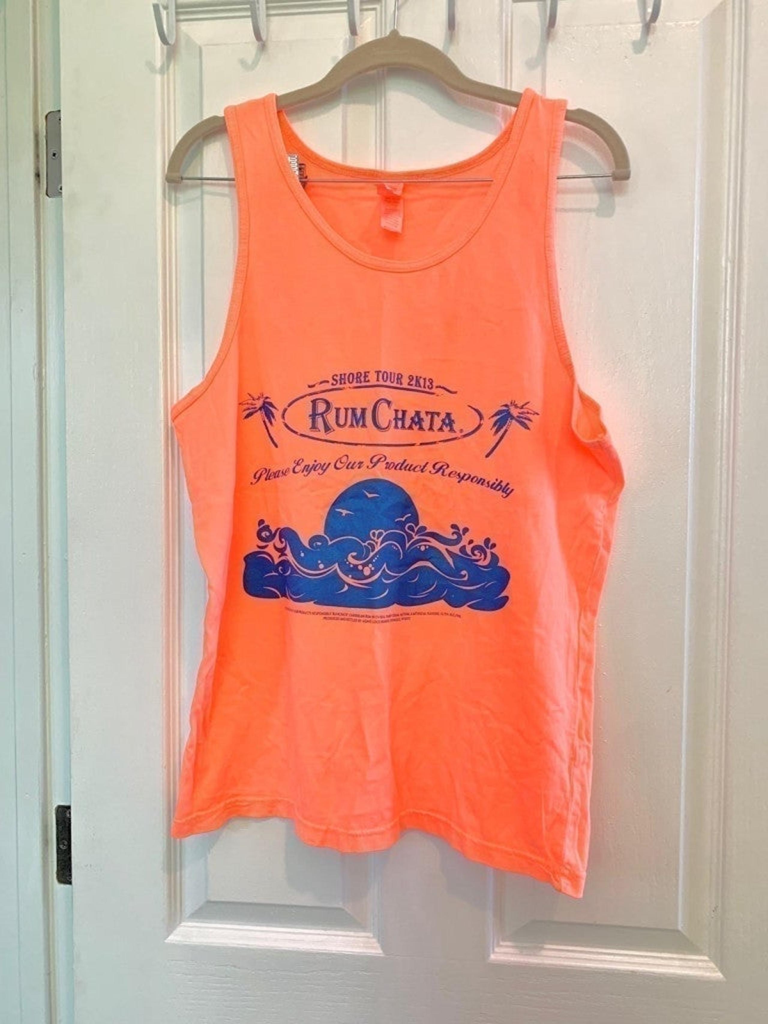 Rum Chata shirt muscle tee tank top workout personal trainer mens medium neon