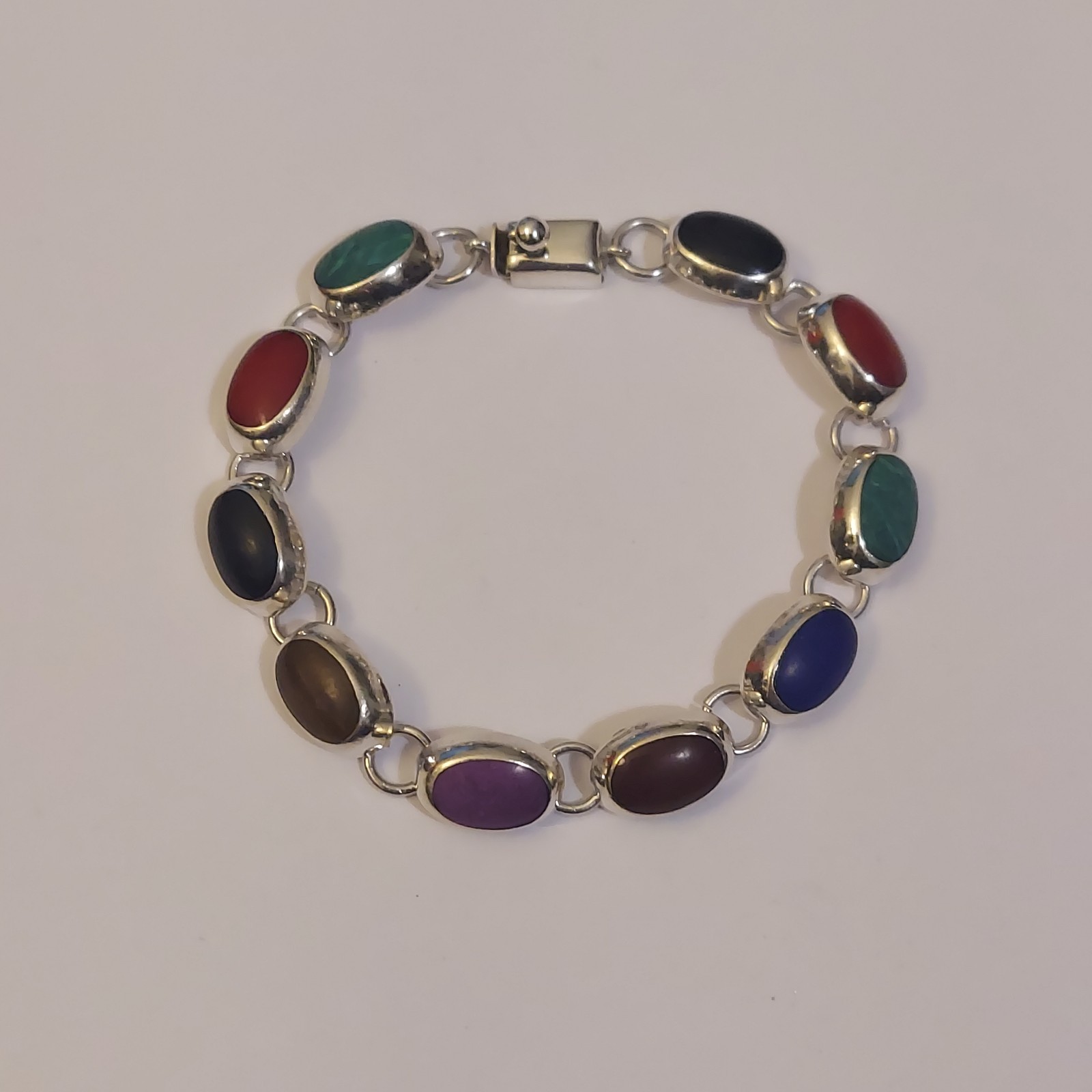 Vintage Sterling Silver Colorful Multi-Stone Link Bracelet