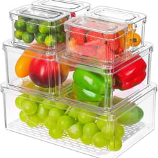 7 Pack Fridge Organizer Bins with Lids, 3 Sizes Clear Fridge Organizer