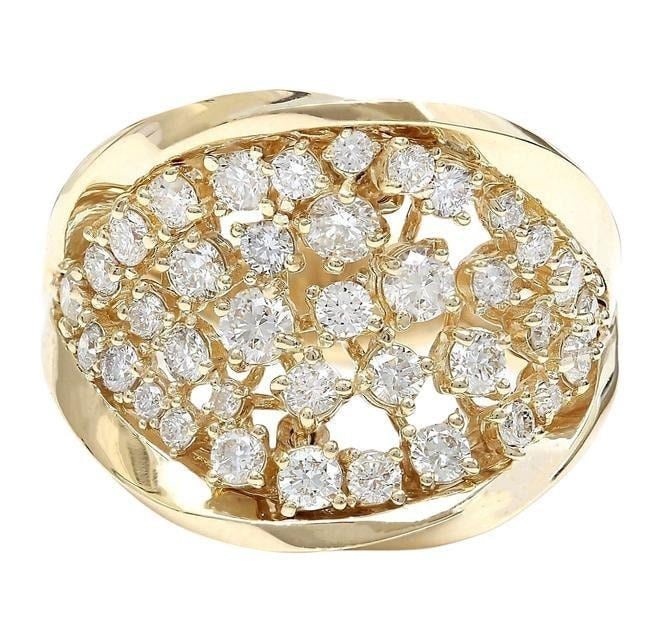 1.30Ct Natural Round Diamond Cluster Wide Lady's Ring Band 14k Yellow Gold