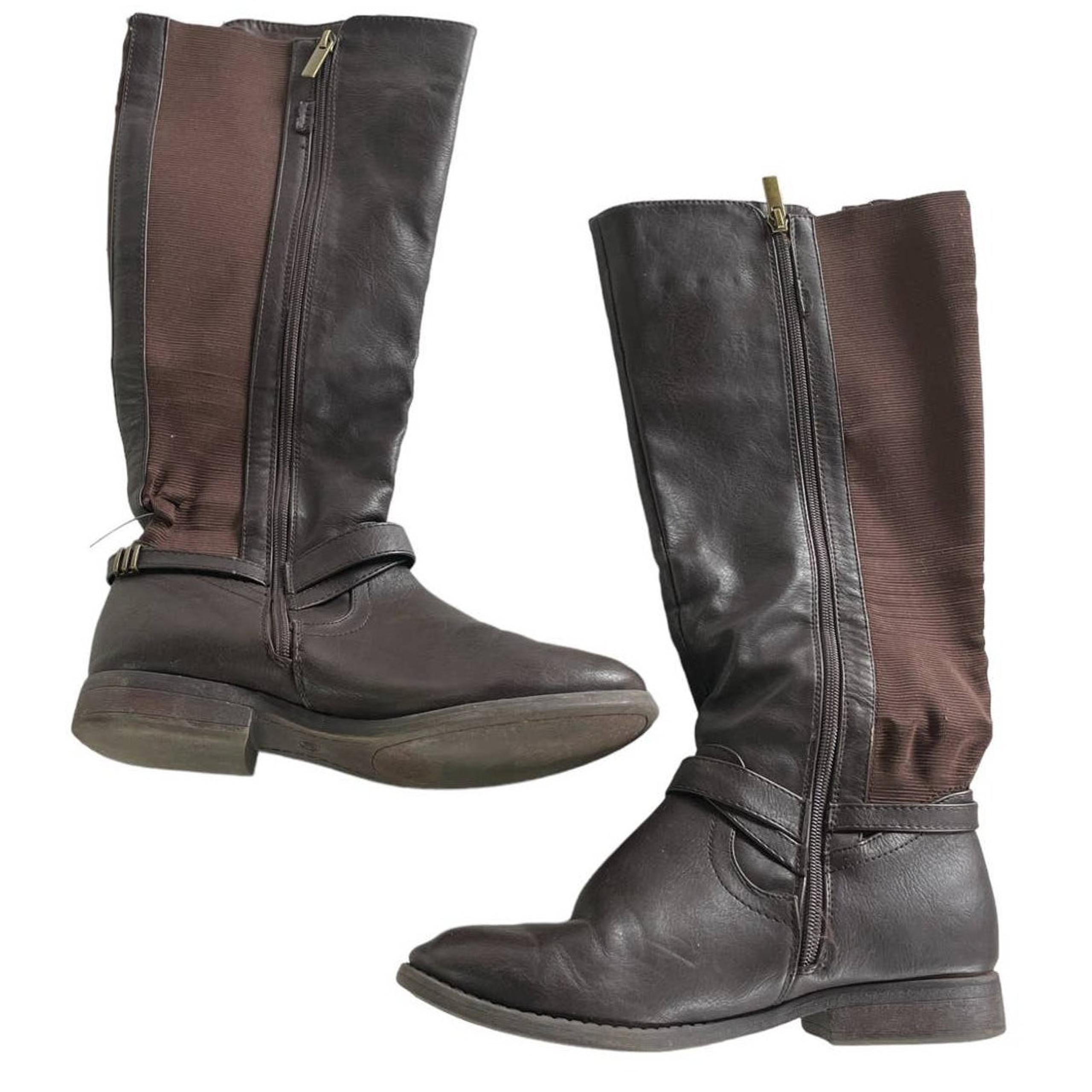 Boutique Boots Womens 7.5 Brown Aztec Interior Mid Calf Zip Side Riding Shoes