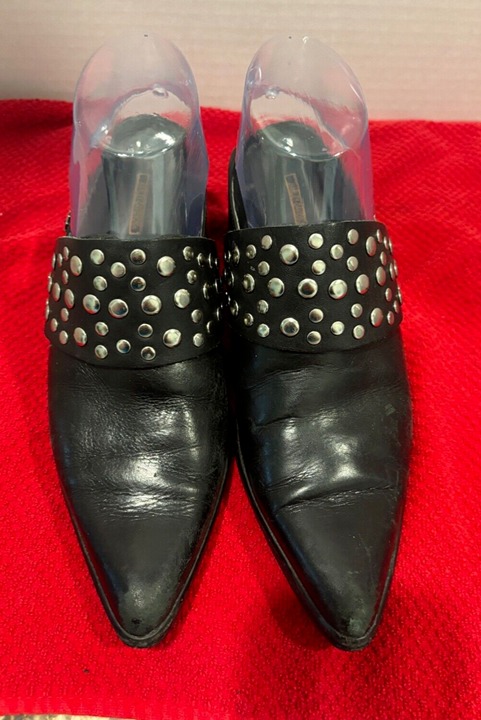 HARLEY DAVIDSON Vintage Silver Studded Pointed Toe Mule Booties Leather Size 6.5