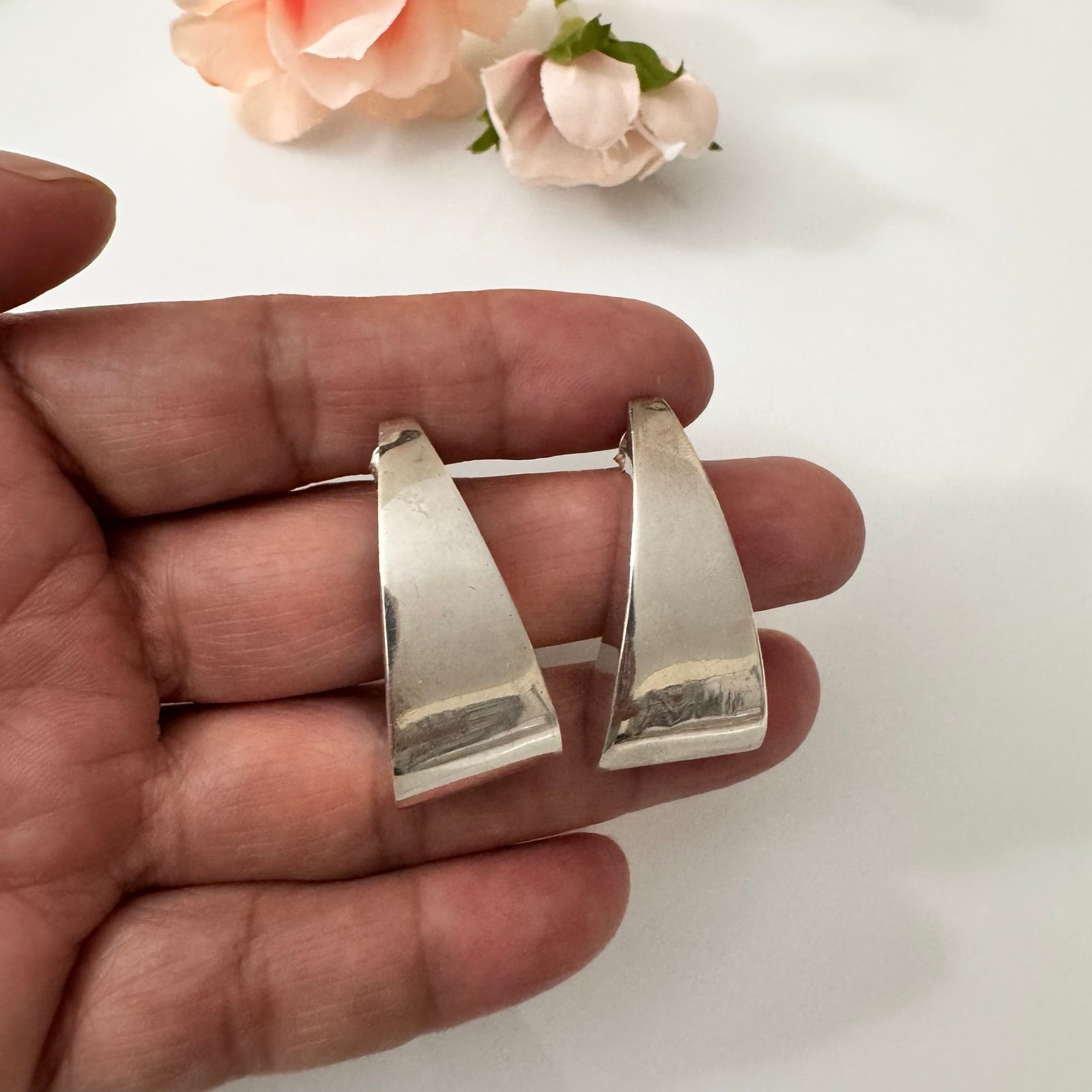 Vintage Mexico Sterling Silver Modernist Drop Pierce Earrings