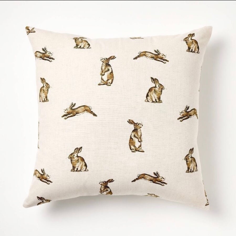 Oversized Printed Bunny Square Throw Pillow Linen/Brown - Threshold Studio McGee