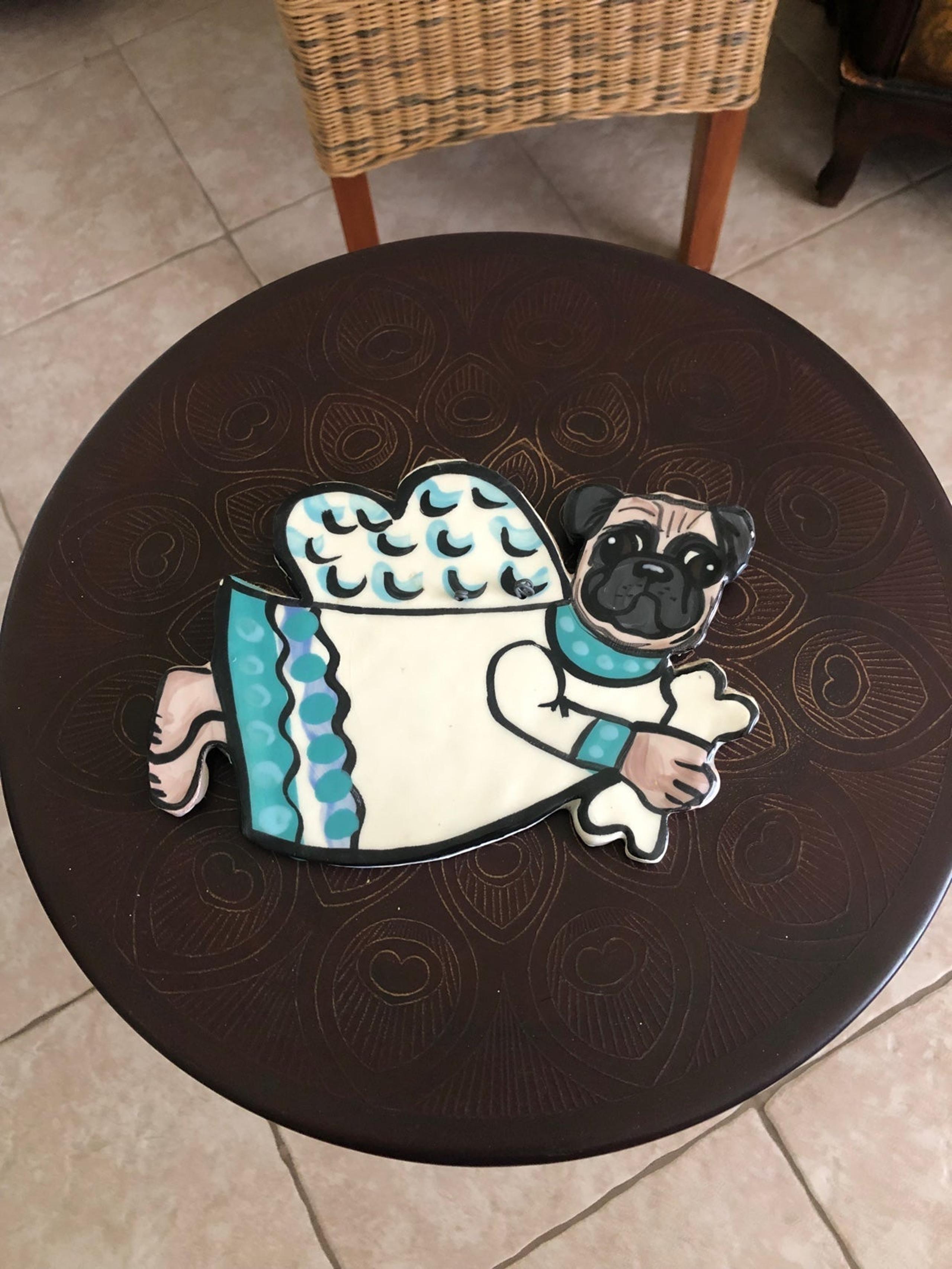Ceramic Pug  Dog Angel Wall Decor