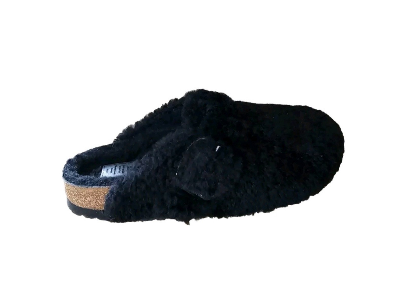 Birkenstock Boston Big Buckle Platform Black Shearling Size 38 NWT
