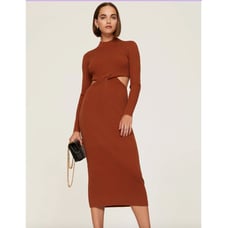 Ronny Kobo Dress Womens Medium Orange Cut Out Knit Twisted Sweater Mock Neck