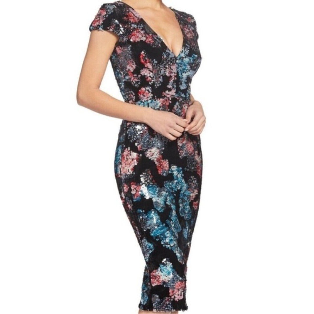 Dress The Population Black Multi Sequin Velvet Sheath Dress