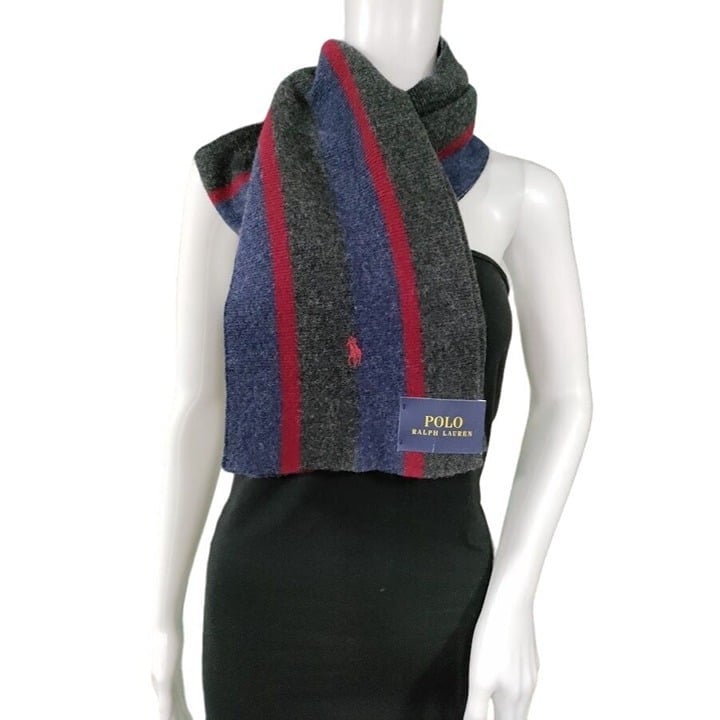 NWT Polo Ralph Lauren Merino Wool Striped Rectangular Scarf Men's One Size