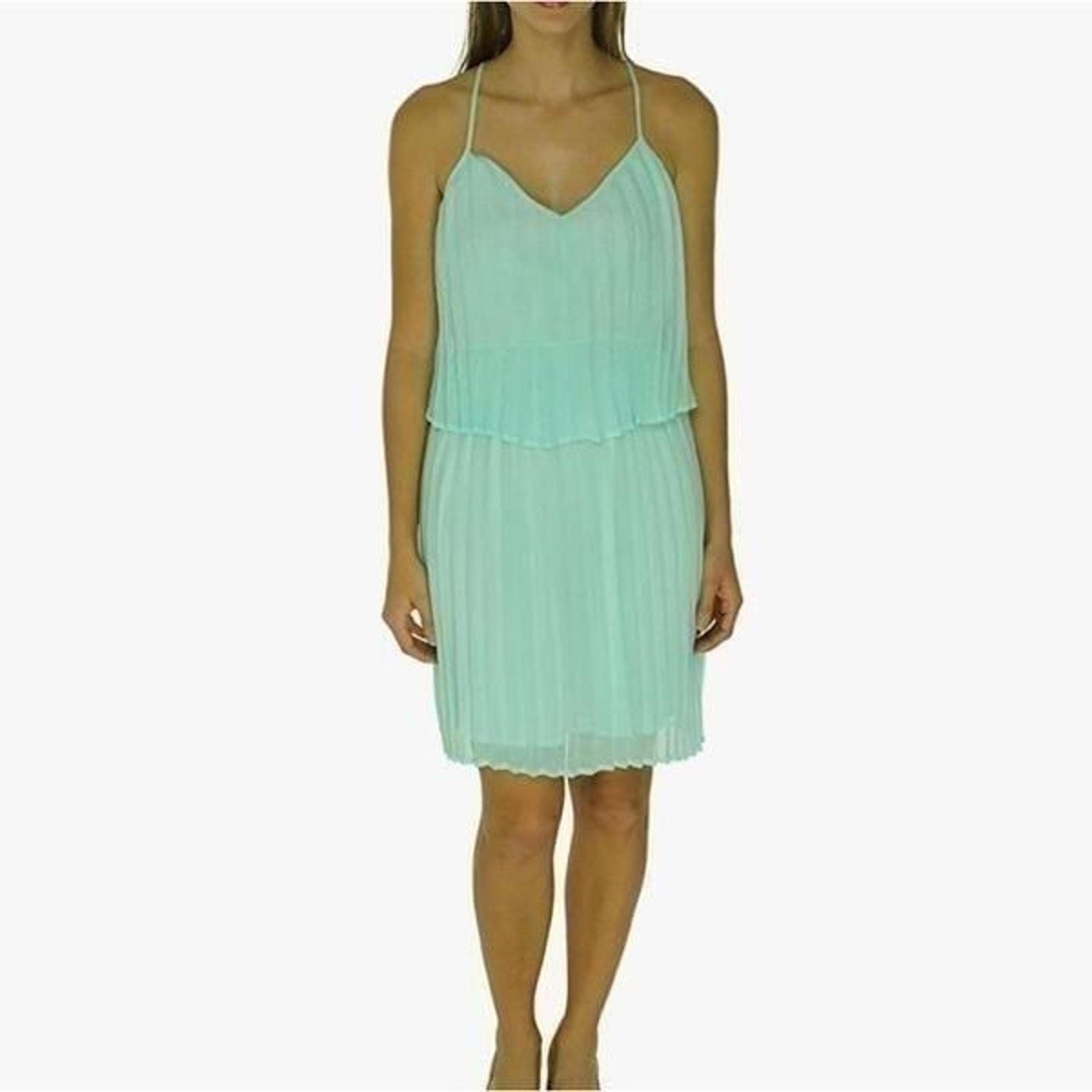 Bar III Pleated Popover Dress Opal Blue Small