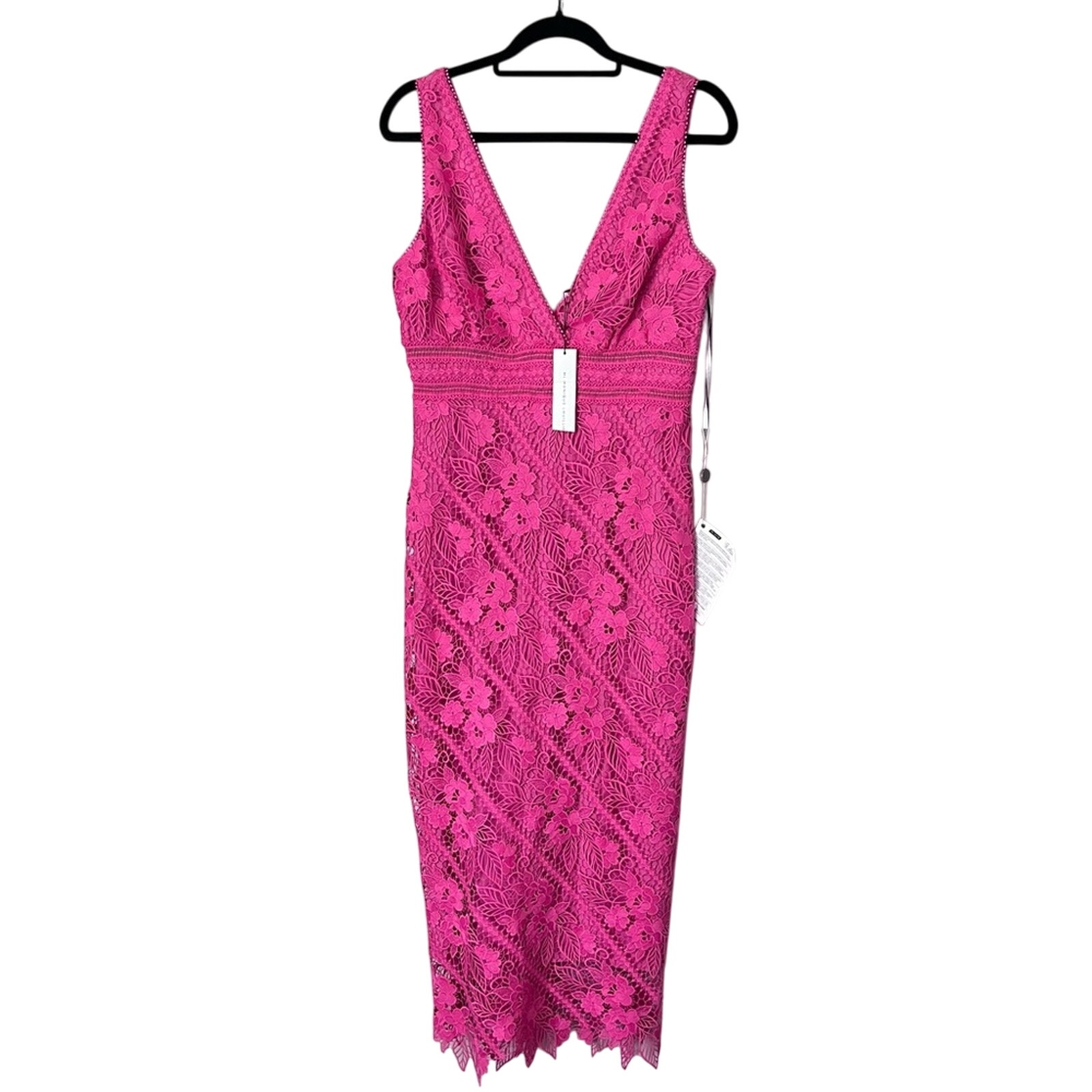 Monique Lhuillier NEW Floral Guipure Lace Midi Sheath Dress Pink Formal US 8