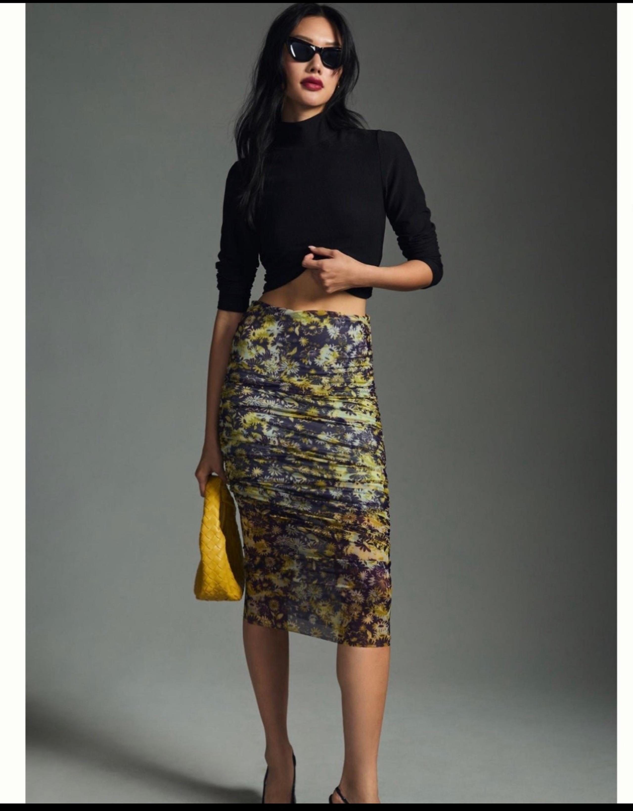 Anthropologie Ruched Mesh Pull On Stretch Skirt