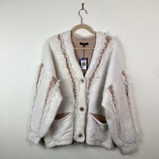 NWT Fate | Beige & Cream Oversized Distressed Fuzzy Cardigan M