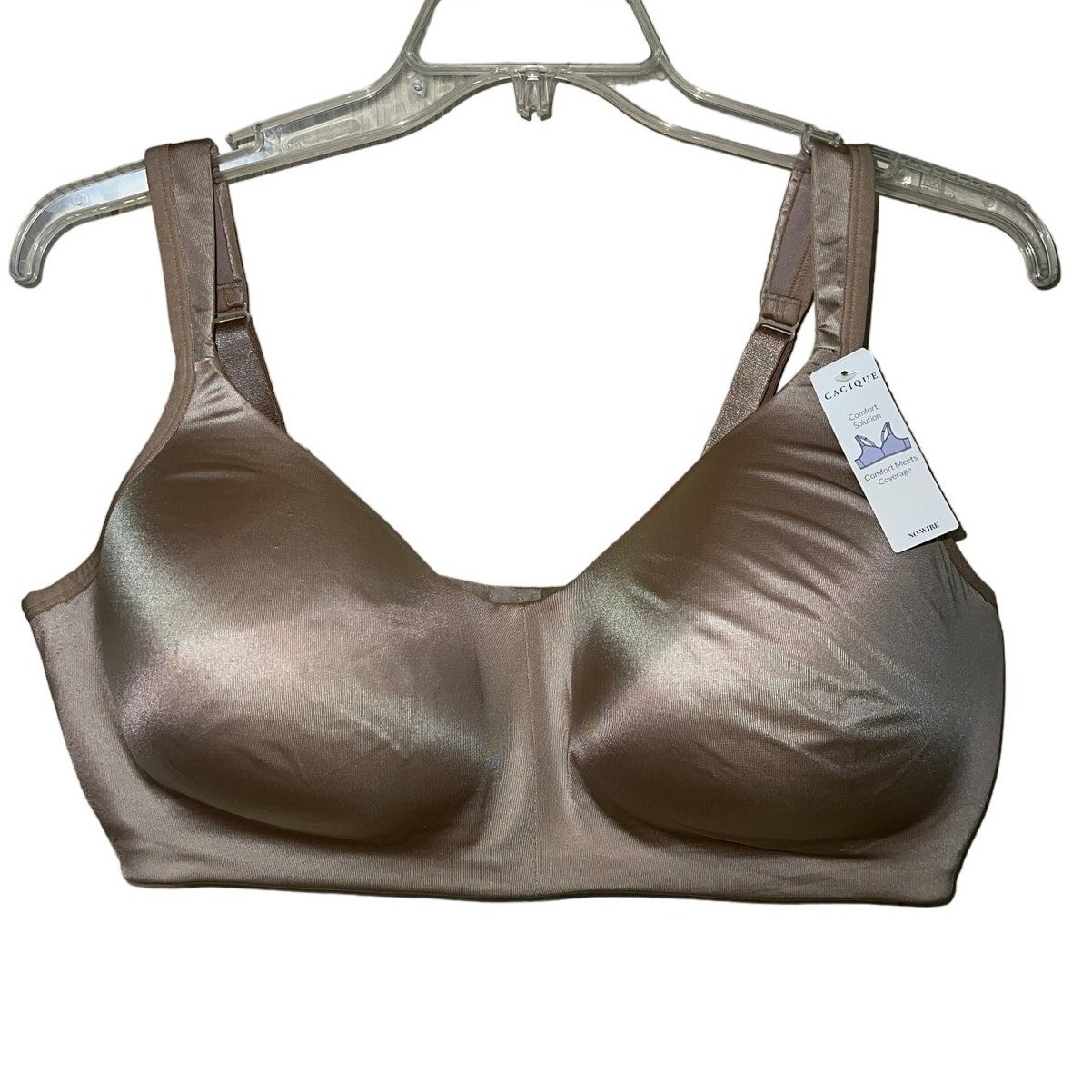 46DD Cacique Bra Satin No Wire Comfort Solutions Wirefree Wireless Lounge NEW