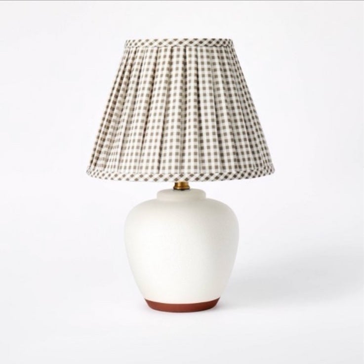 Studio McGee Ceramic Table Lamp with Gingham Pleated Shade