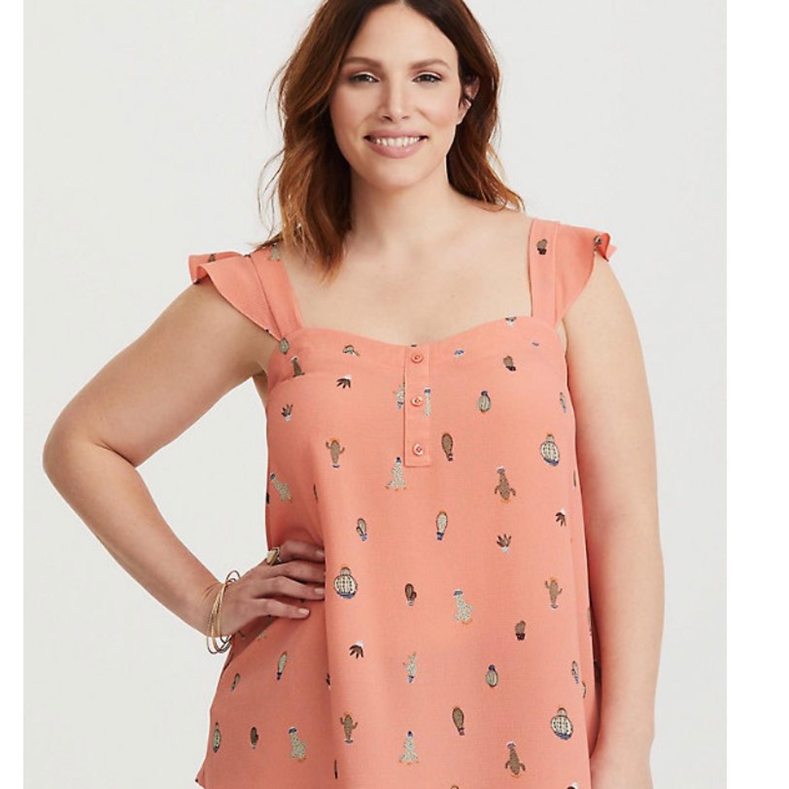 Torrid coral cactus ruffle crepe tank 2