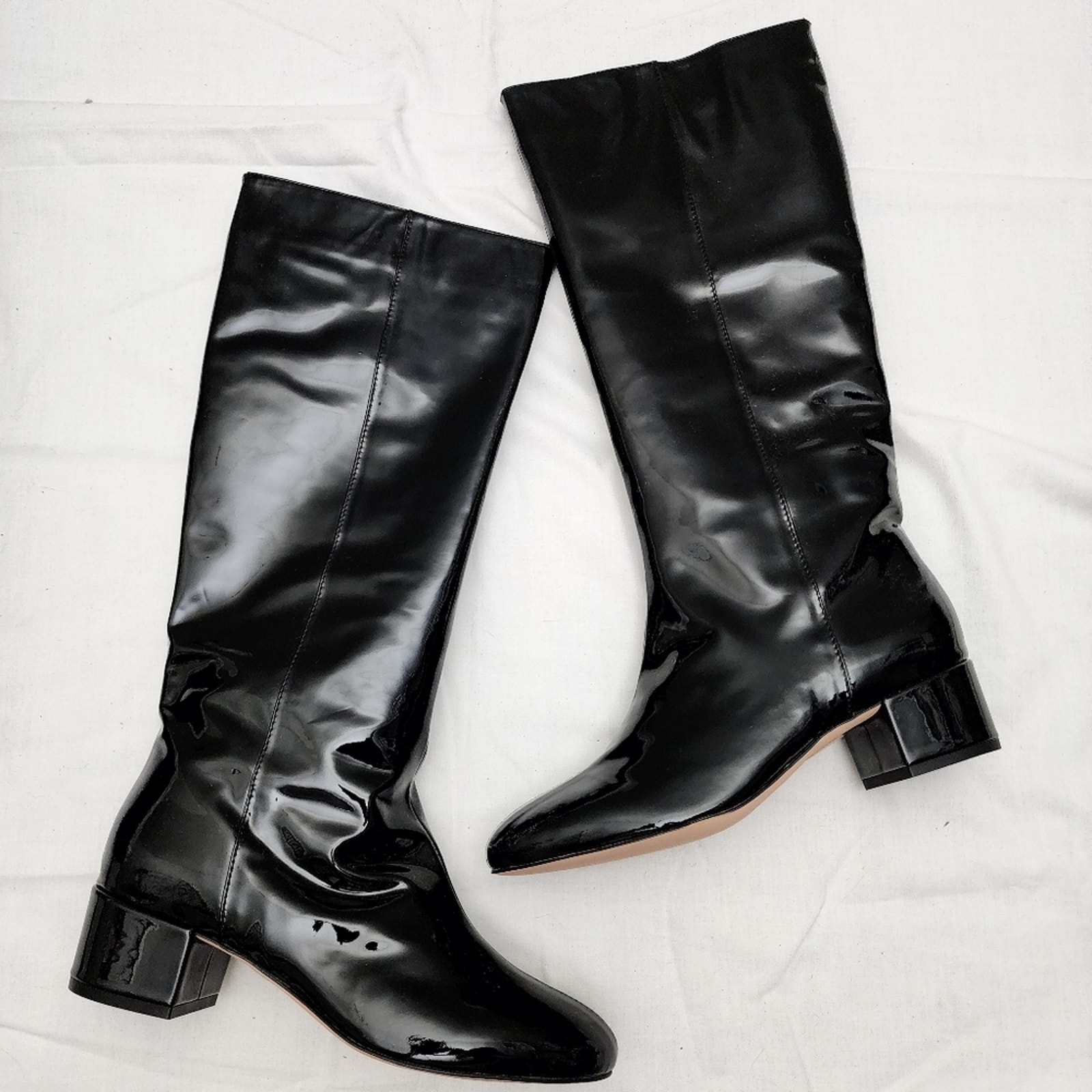 NEW J. Crew Italian Leather Knee High Black Patent Leather Boot