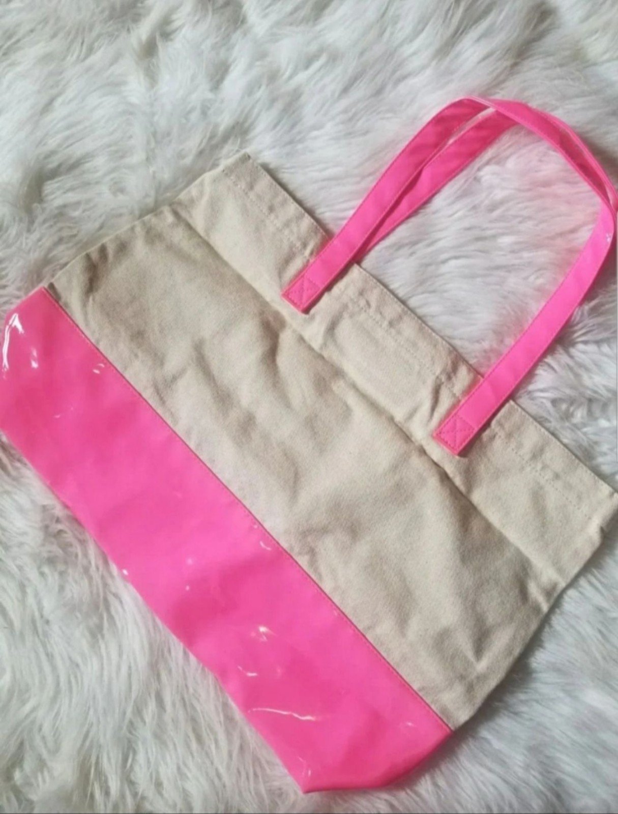 Victoria Secret Canvas Beach tote Pink Neon Bag